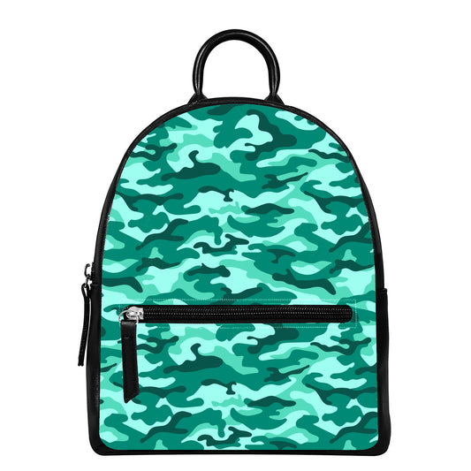 Teal Camouflage Print Leather Backpack