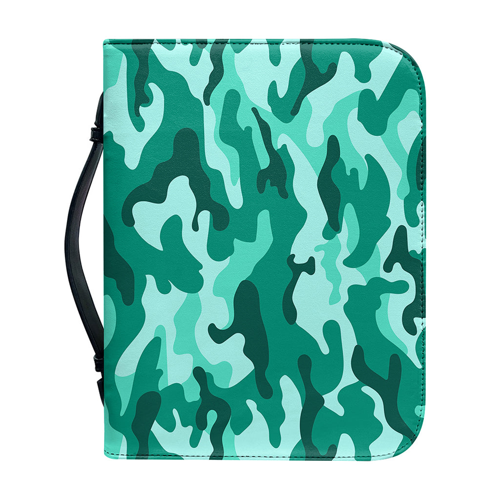 Teal Camouflage Print Leather Bible Cover