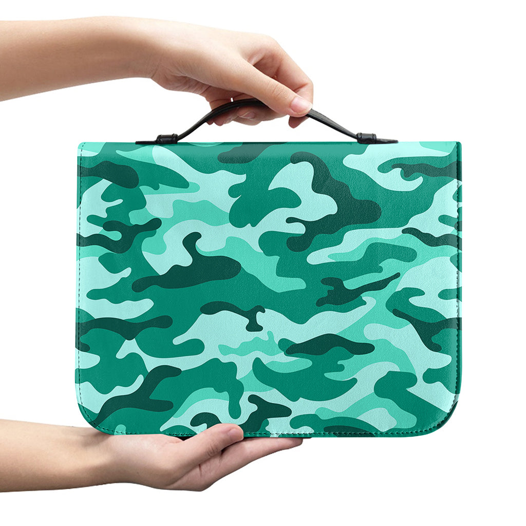 Teal Camouflage Print Leather Bible Cover