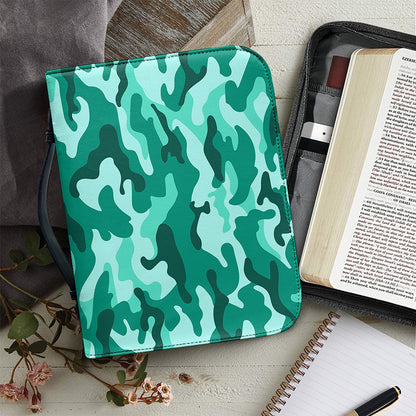 Teal Camouflage Print Leather Bible Cover
