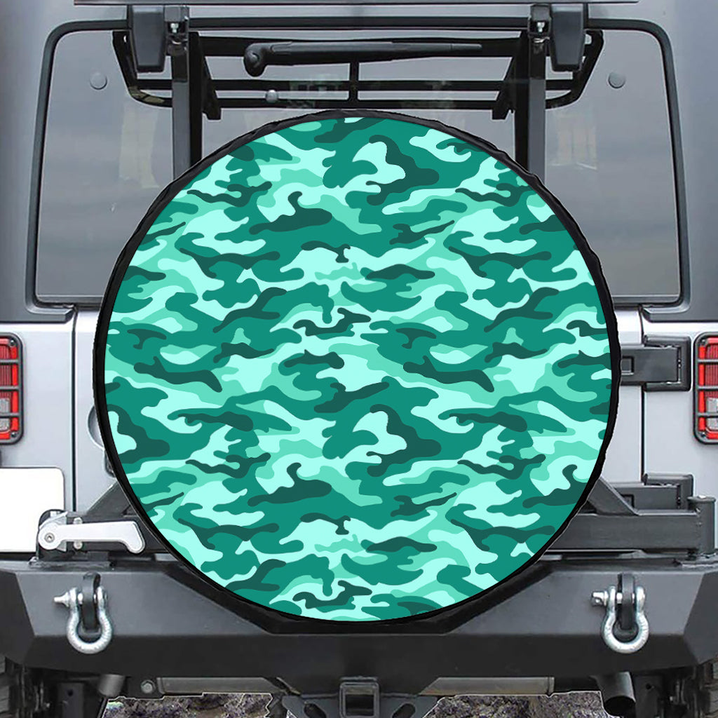 Teal Camouflage Print Leather Spare Tire Cover