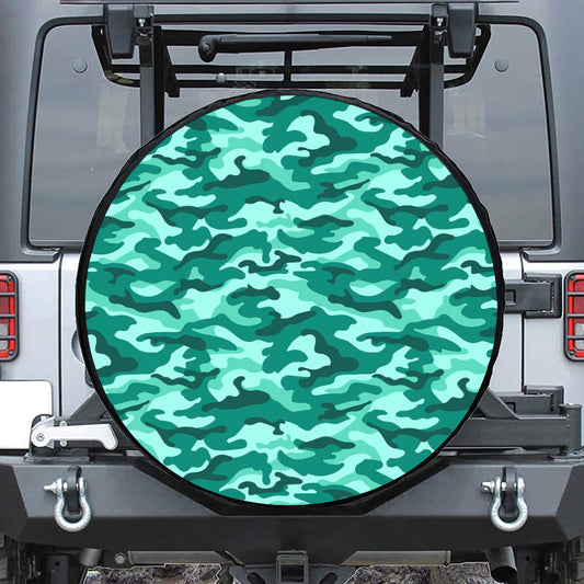 Teal Camouflage Print Leather Spare Tire Cover