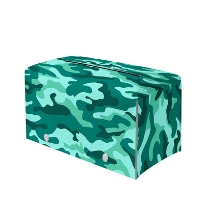 Teal Camouflage Print Leather Tissue Box Cover