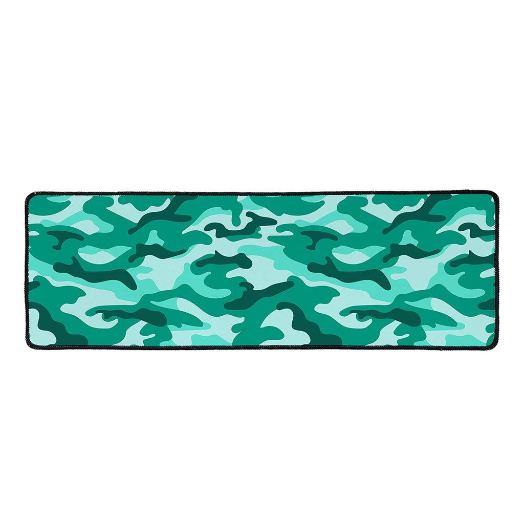 Teal Camouflage Print Long Kitchen Mat