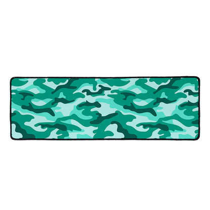 Teal Camouflage Print Long Kitchen Mat