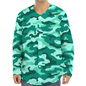 Teal Camouflage Print Long Sleeve Baseball Jersey