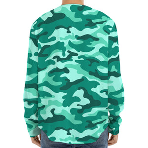 Teal Camouflage Print Long Sleeve Baseball Jersey