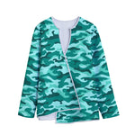 Teal Camouflage Print Long Sleeve Short Coat