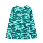 Teal Camouflage Print Long Sleeve Short Coat