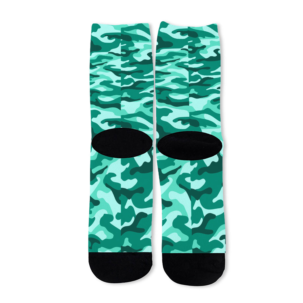 Teal Camouflage Print Long Socks