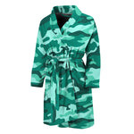 Teal Camouflage Print Men's Bathrobe