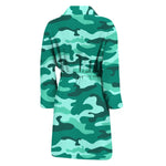 Teal Camouflage Print Men's Bathrobe