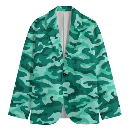 Teal Camouflage Print Men's Blazer