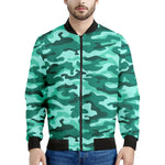 Teal Camouflage Print Men's Bomber Jacket
