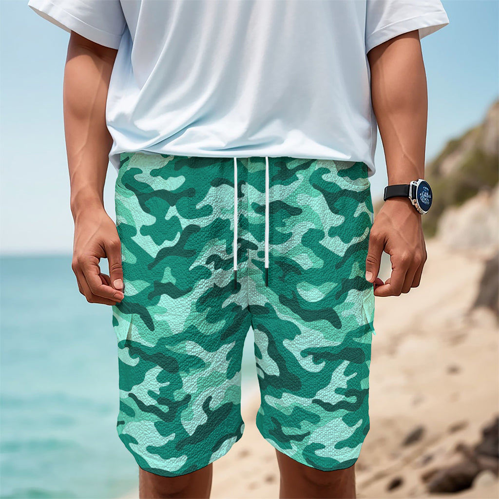 Teal Camouflage Print Men's Cargo Shorts
