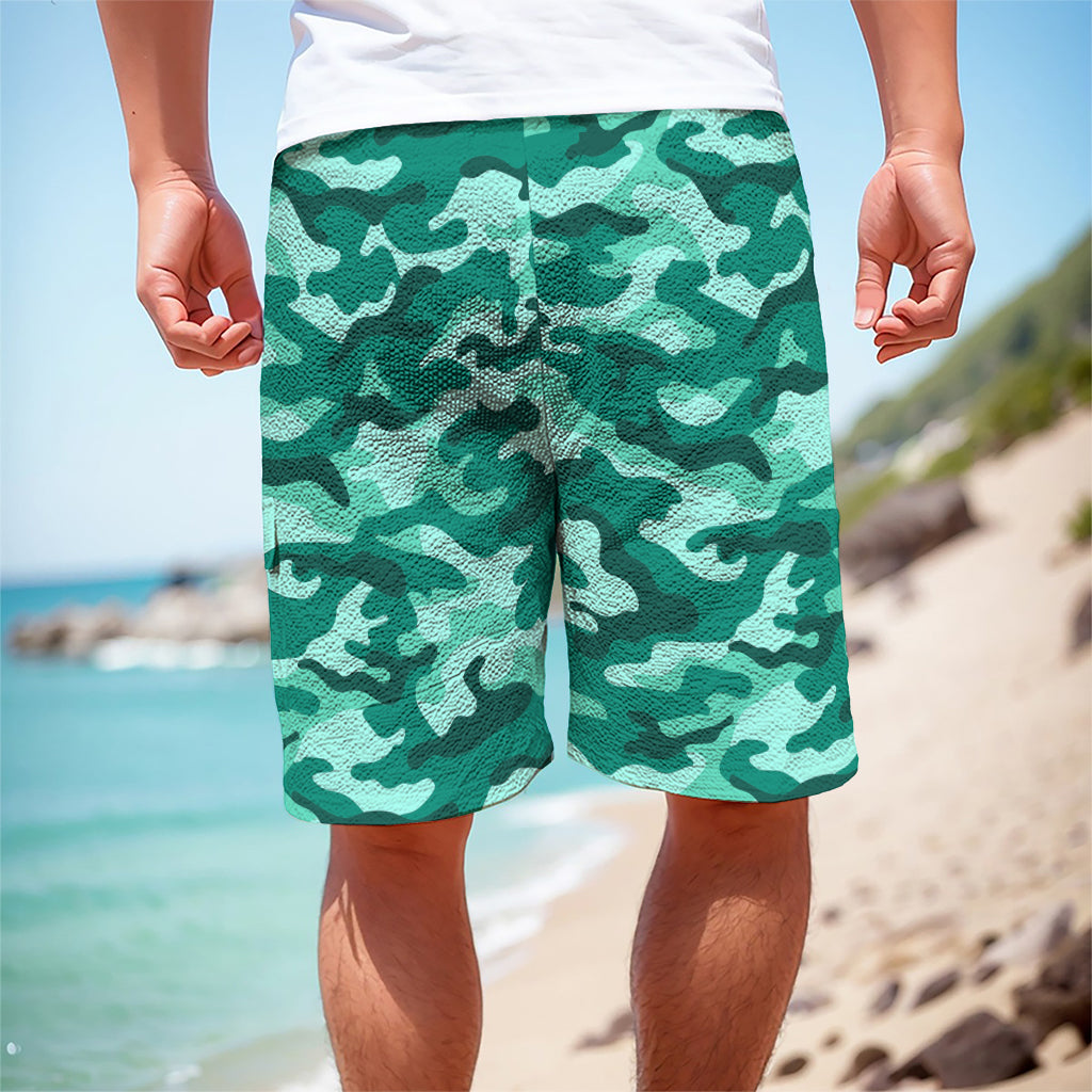 Teal Camouflage Print Men's Cargo Shorts
