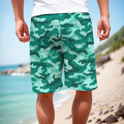 Teal Camouflage Print Men's Cargo Shorts