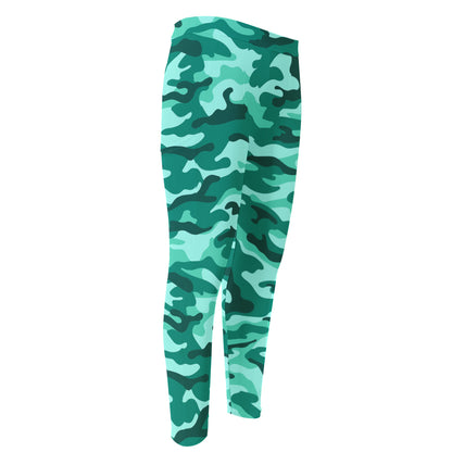 Teal Camouflage Print Men's Compression Pants