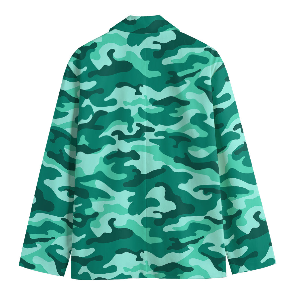 Teal Camouflage Print Men's Cotton Blazer