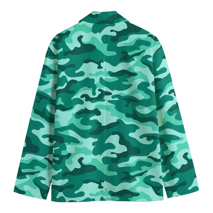 Teal Camouflage Print Men's Cotton Blazer