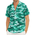 Teal Camouflage Print Men's Deep V-Neck Shirt