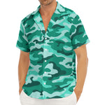 Teal Camouflage Print Men's Deep V-Neck Shirt