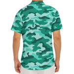 Teal Camouflage Print Men's Deep V-Neck Shirt
