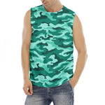 Teal Camouflage Print Men's Fitness Tank Top