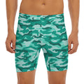 Teal Camouflage Print Men's Long Boxer Briefs