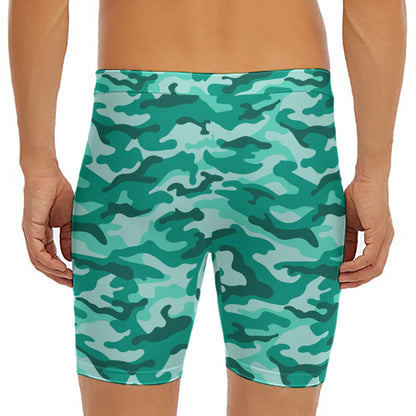 Teal Camouflage Print Men's Long Boxer Briefs