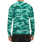 Teal Camouflage Print Men's Long Sleeve Rash Guard