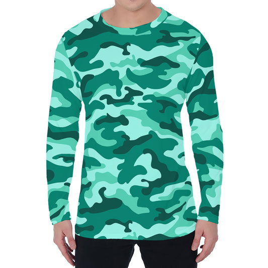 Teal Camouflage Print Men's Long Sleeve T-Shirt