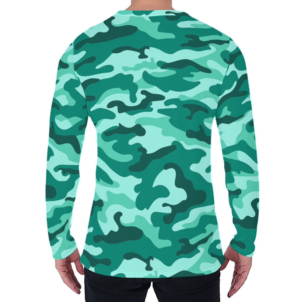 Teal Camouflage Print Men's Long Sleeve T-Shirt