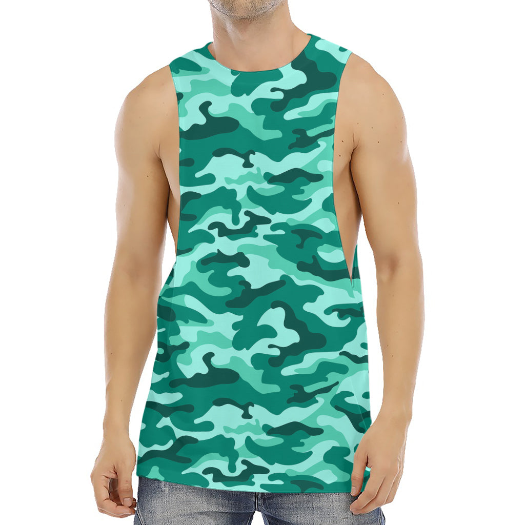 Teal Camouflage Print Men's Muscle Tank Top