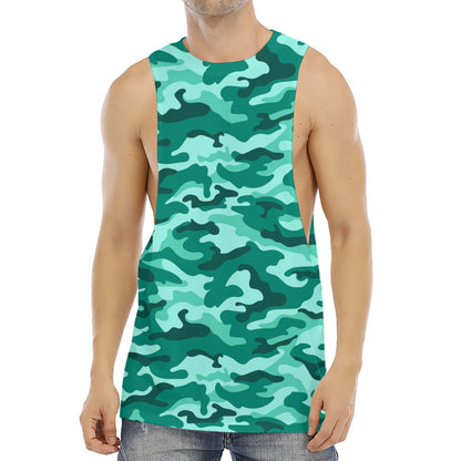 Teal Camouflage Print Men's Muscle Tank Top