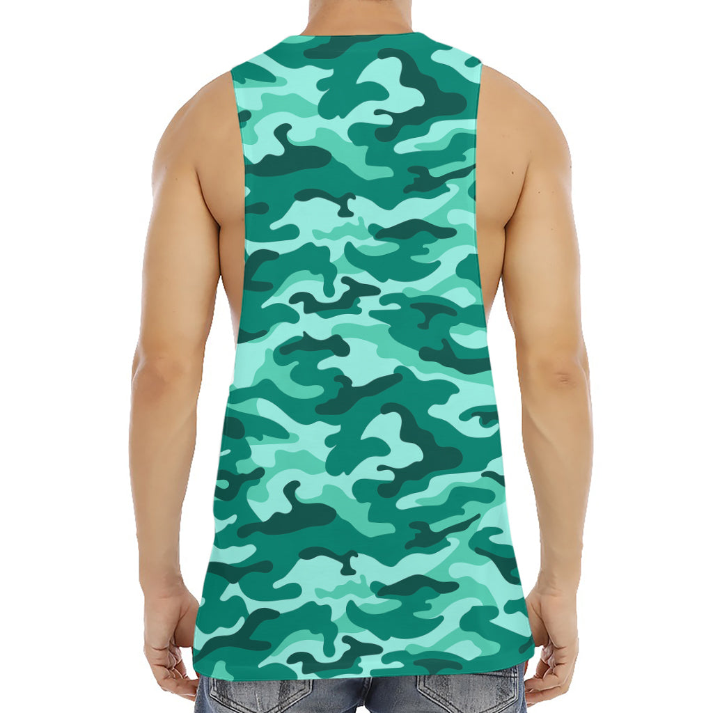 Teal Camouflage Print Men's Muscle Tank Top