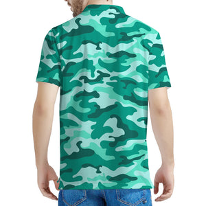 Teal Camouflage Print Men's Polo Shirt