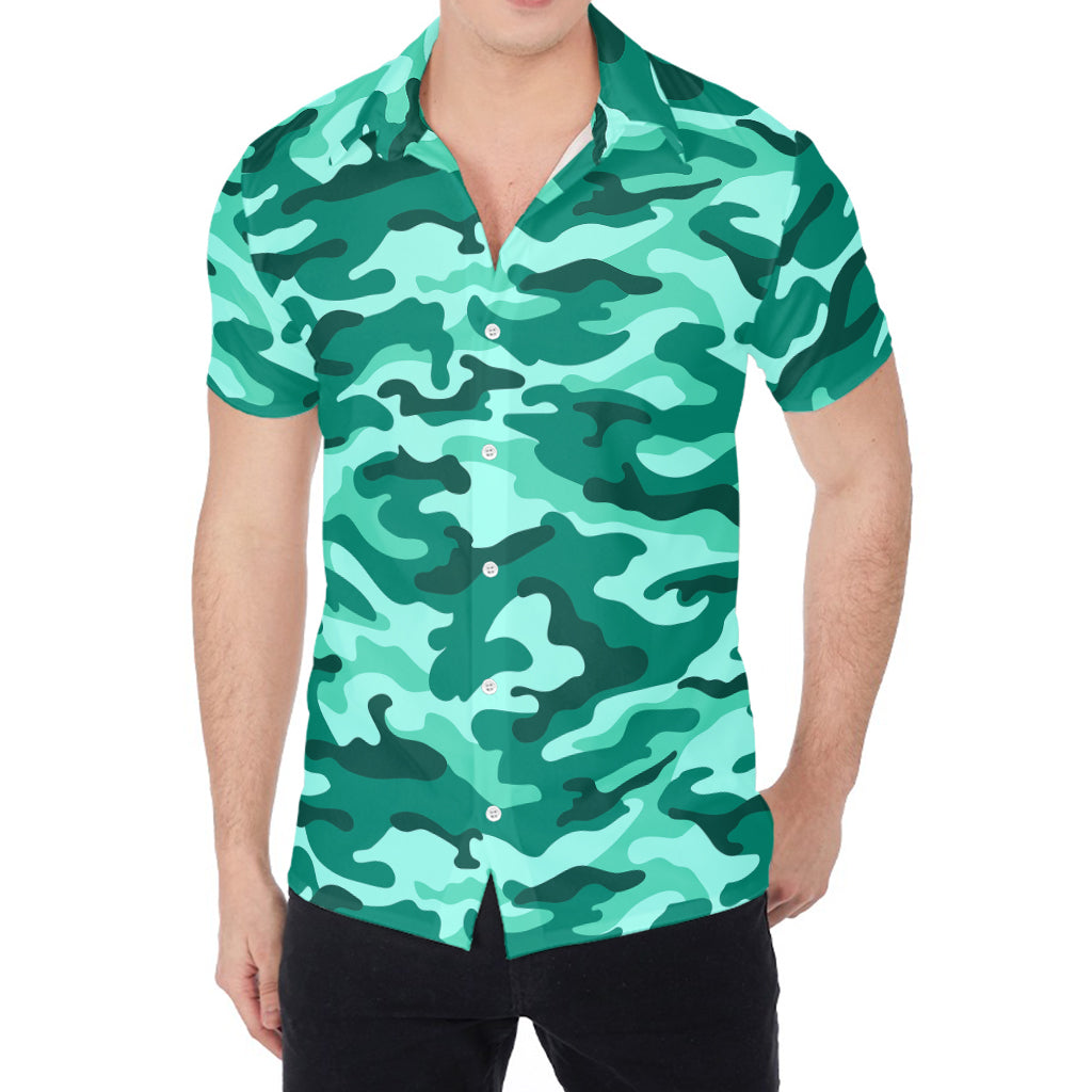 Teal Camouflage Print Men's Shirt