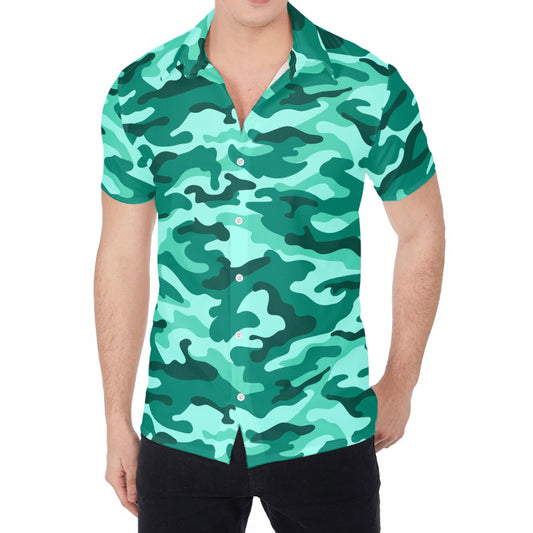 Teal Camouflage Print Men's Shirt