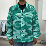 Teal Camouflage Print Men's Shirt Jacket