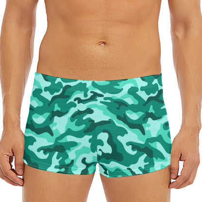 Teal Camouflage Print Men's Short Boxer Briefs