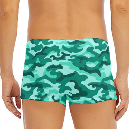 Teal Camouflage Print Men's Short Boxer Briefs