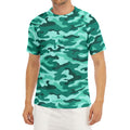 Teal Camouflage Print Men's Short Sleeve Rash Guard
