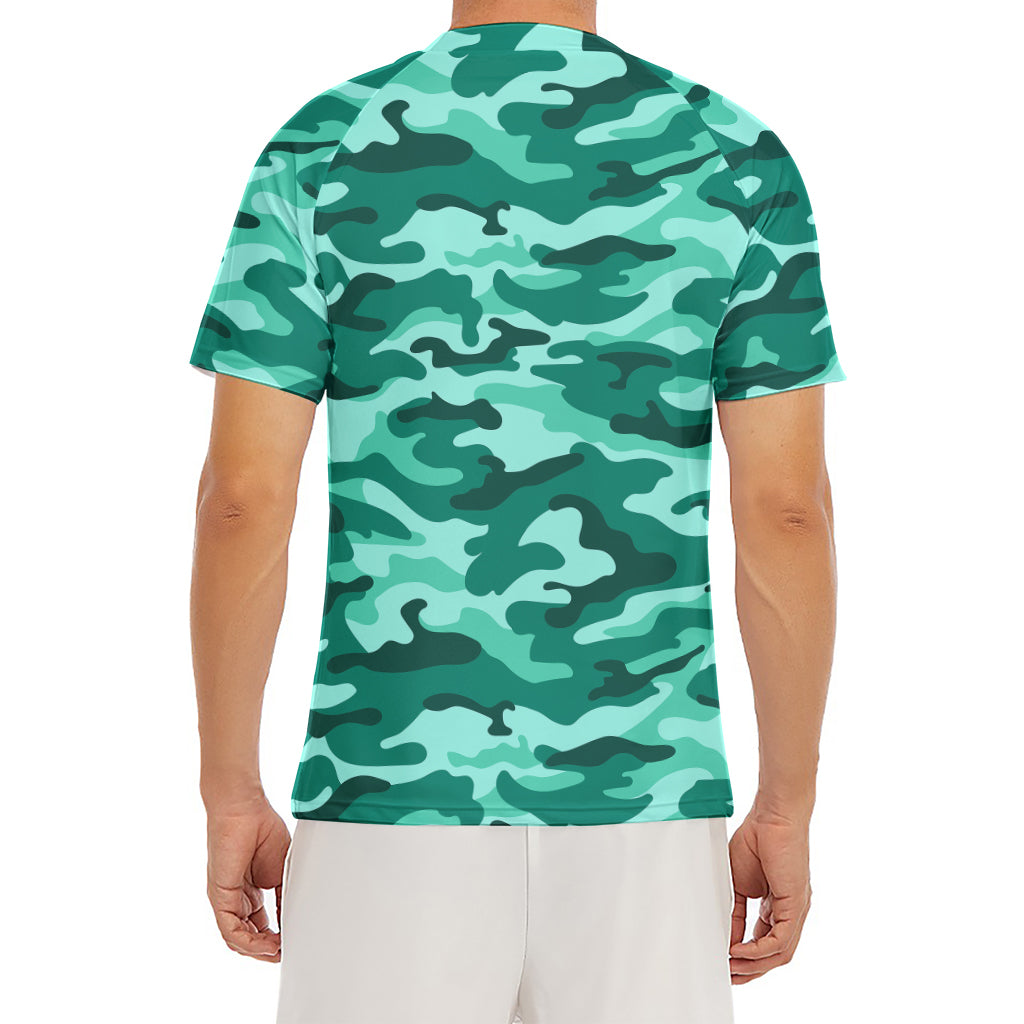 Teal Camouflage Print Men's Short Sleeve Rash Guard