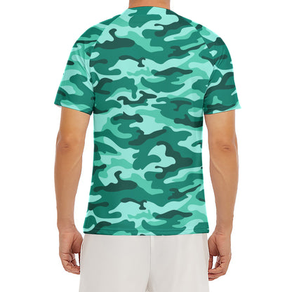 Teal Camouflage Print Men's Short Sleeve Rash Guard