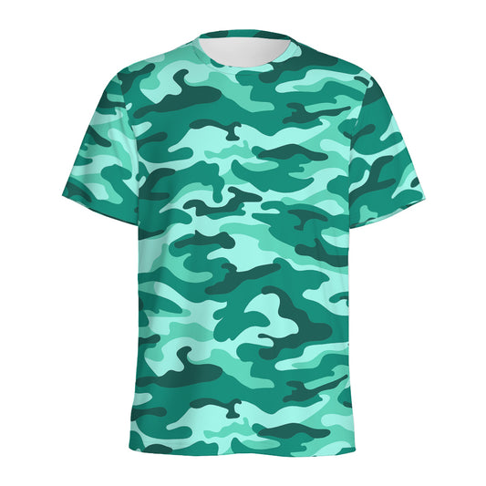 Teal Camouflage Print Men's Sports T-Shirt