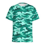 Teal Camouflage Print Men's Sports T-Shirt