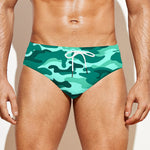 Teal Camouflage Print Men's Swim Briefs
