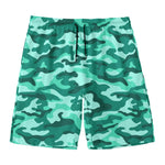 Teal Camouflage Print Men's Swim Trunks