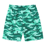 Teal Camouflage Print Men's Swim Trunks
